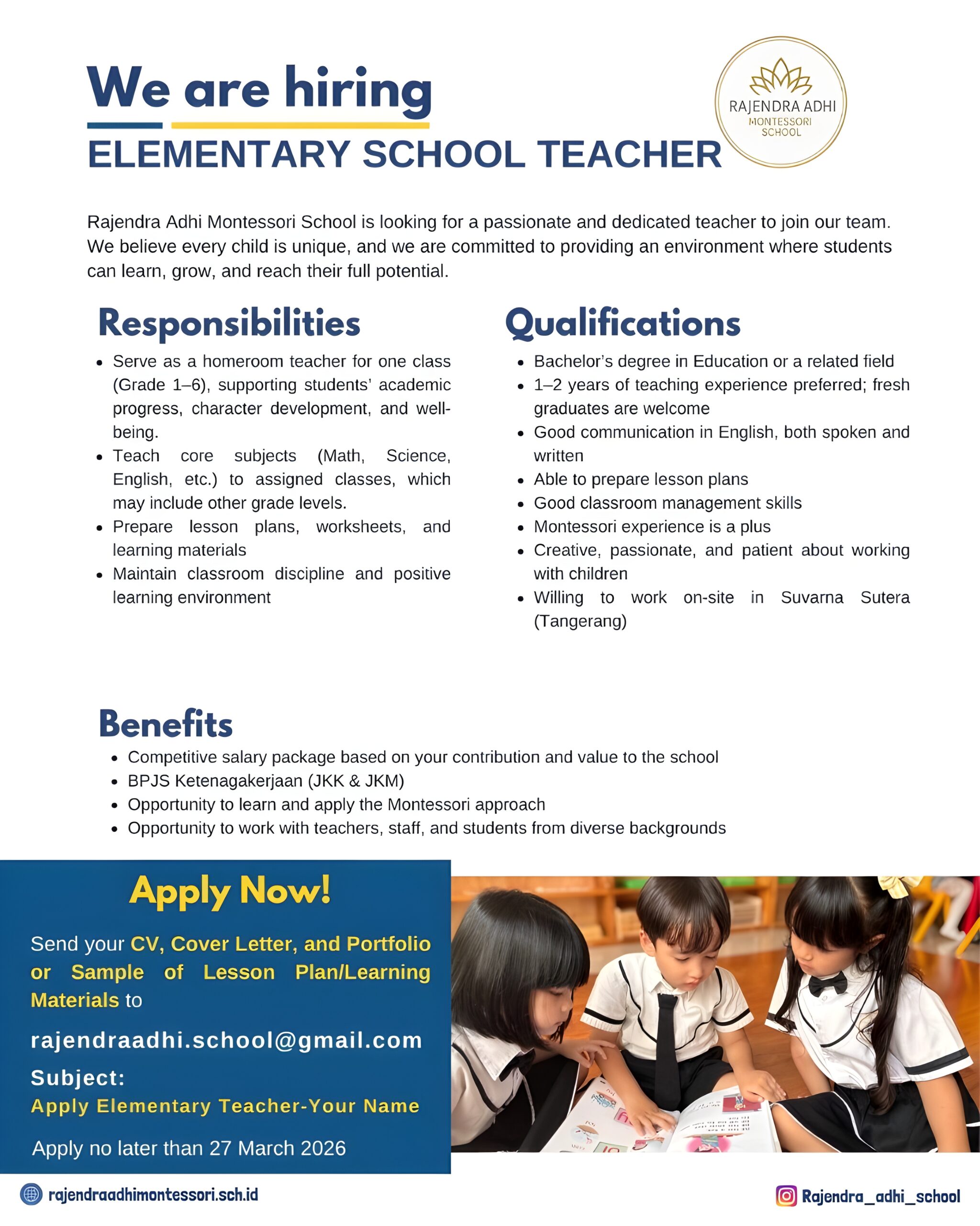 Join Our Team at Rajendra Adhi Montessori School!